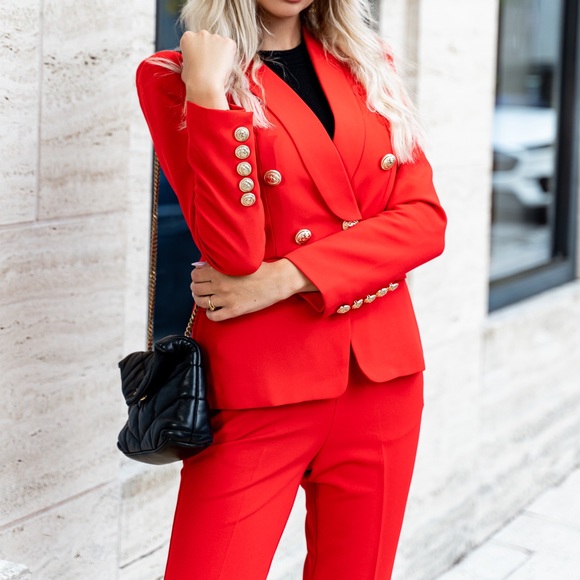 Double breasted jacket & pants Red suit w/buttons - Picture 3 of 14